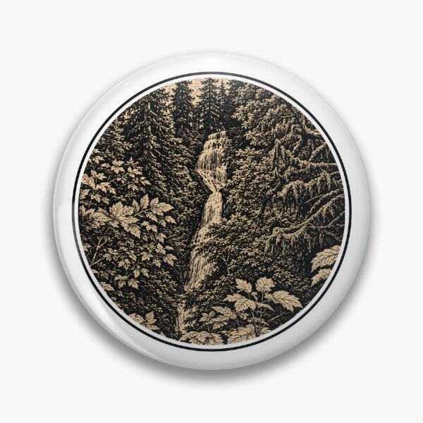 Item preview, Tall Forest Waterfall | ink art Nature Landscape designed and sold by Linoluca.