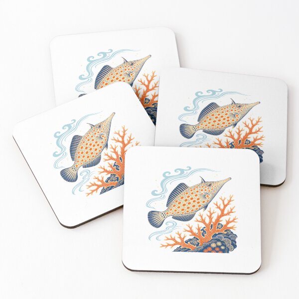 Item preview, Orange Spotted Filefish Coral Reef Illustration | Tropical Marine Life Art designed and sold by AMICO77.