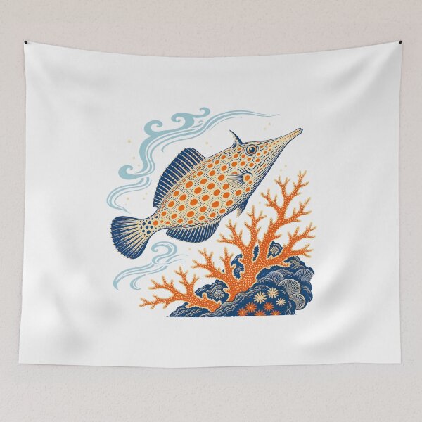 Item preview, Orange Spotted Filefish Coral Reef Illustration | Tropical Marine Life Art designed and sold by AMICO77.