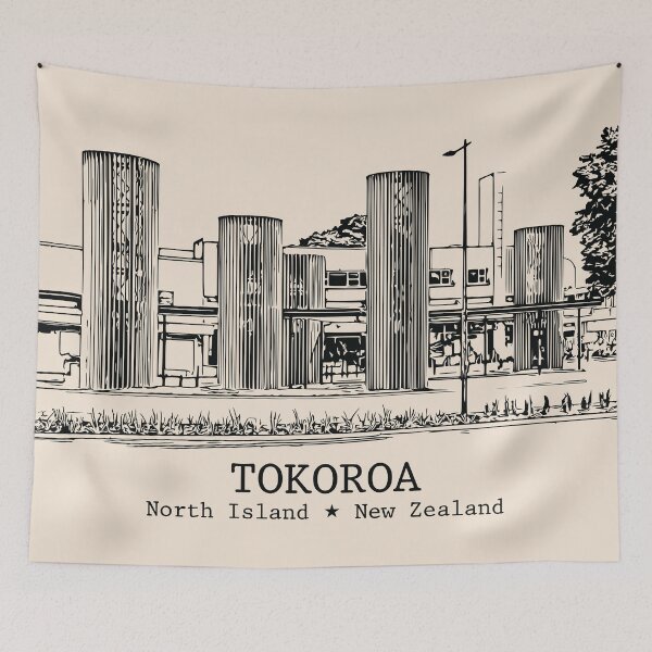Aperçu de l'œuvre Tokoroa NZ - Paysage urbain à l'encre vintage créée et vendue par Lakeric.