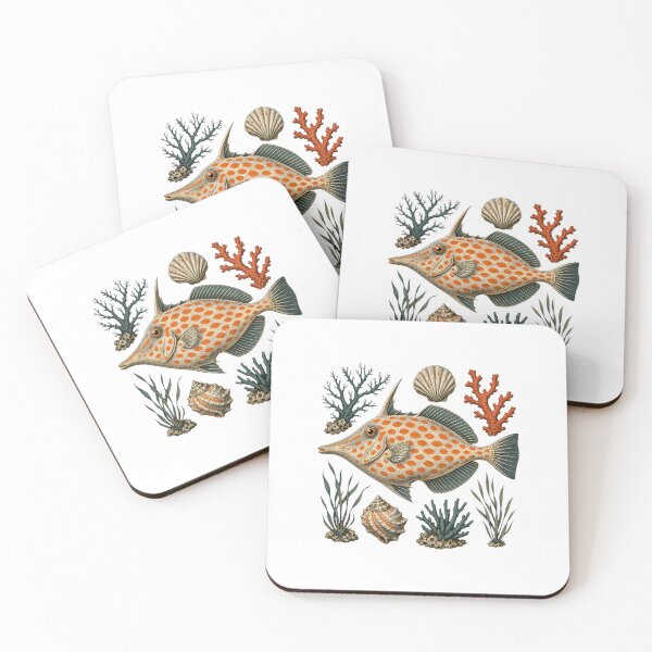 Item preview, Orange Spotted Filefish Coral Reef Illustration | Tropical Marine Life Art designed and sold by AMICO77.