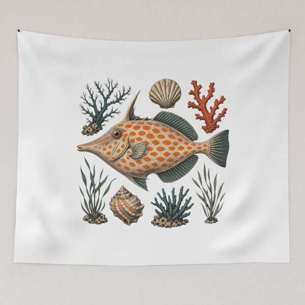 Item preview, Orange Spotted Filefish Coral Reef Illustration | Tropical Marine Life Art designed and sold by AMICO77.