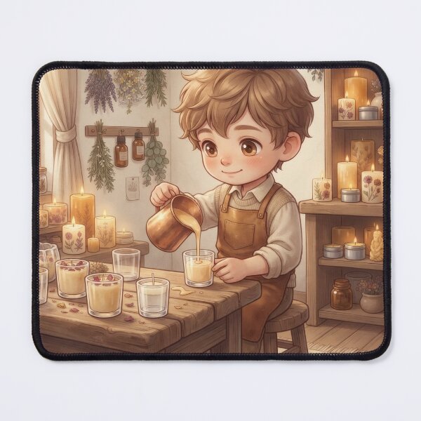 Item preview, Little Candle Maker Pouring Wax In Cozy Workshop designed and sold by Azurart2.