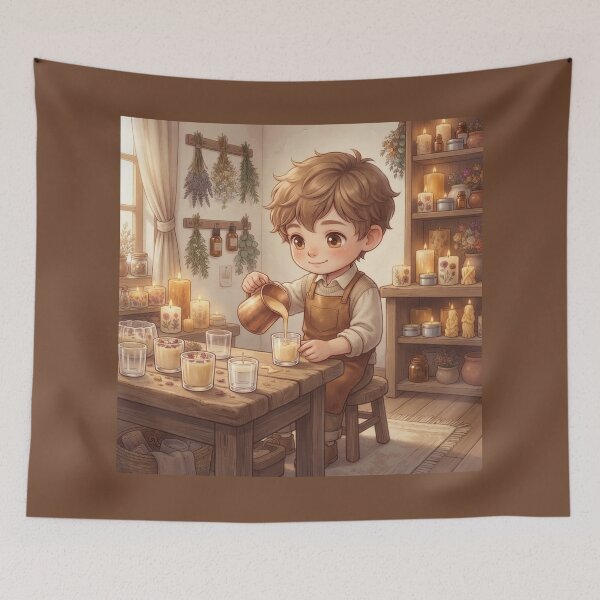 Item preview, Little Candle Maker Pouring Wax In Cozy Workshop designed and sold by Azurart2.