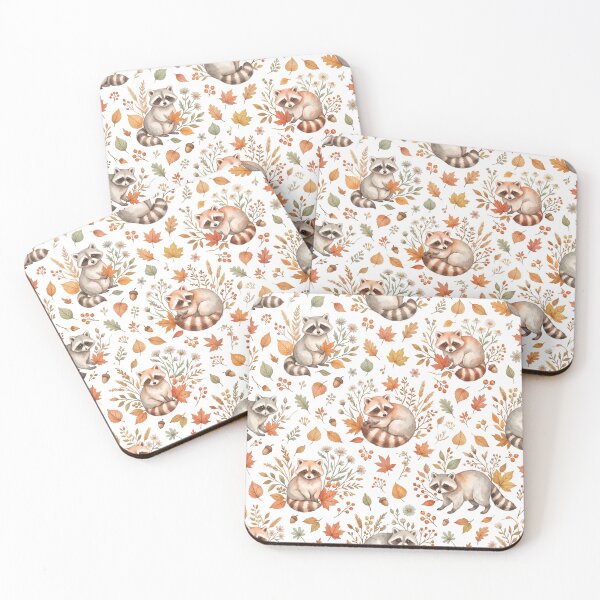 Item preview, Watercolor Autumn Raccoons Pattern designed and sold by MuffinMeng ⭐⭐⭐⭐⭐.