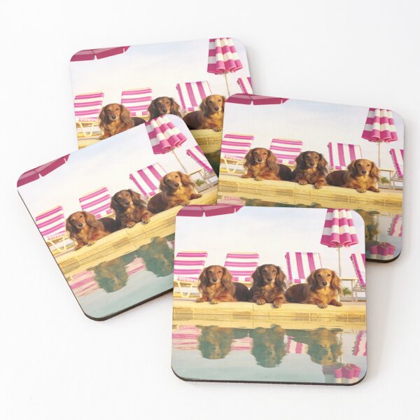 Item preview, Dachshund Poolside Wall Art Wiener Dog Beach Photography Pink Summer Decor Coastal Vacation Dog Lover Gift designed and sold by Kzara Visual.
