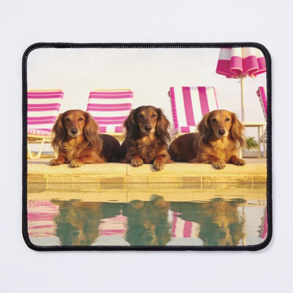 Item preview, Dachshund Poolside Wall Art Wiener Dog Beach Photography Pink Summer Decor Coastal Vacation Dog Lover Gift designed and sold by Kzara Visual.