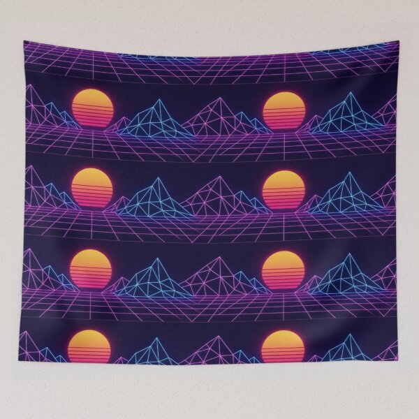 Item preview, Retrowave Triangle Mountain Neon Grid Peak Repeat designed and sold by StickyGuys.