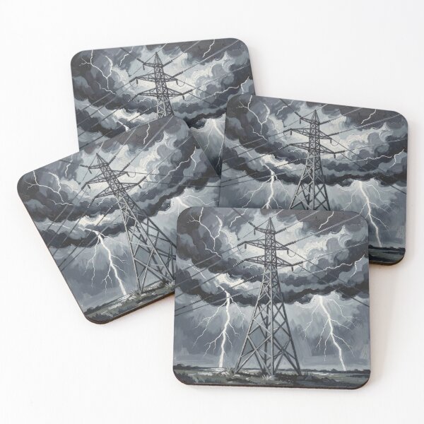 Item preview, Pylon Lightning Storm Monochrome Painterly Art designed and sold by pinkal.