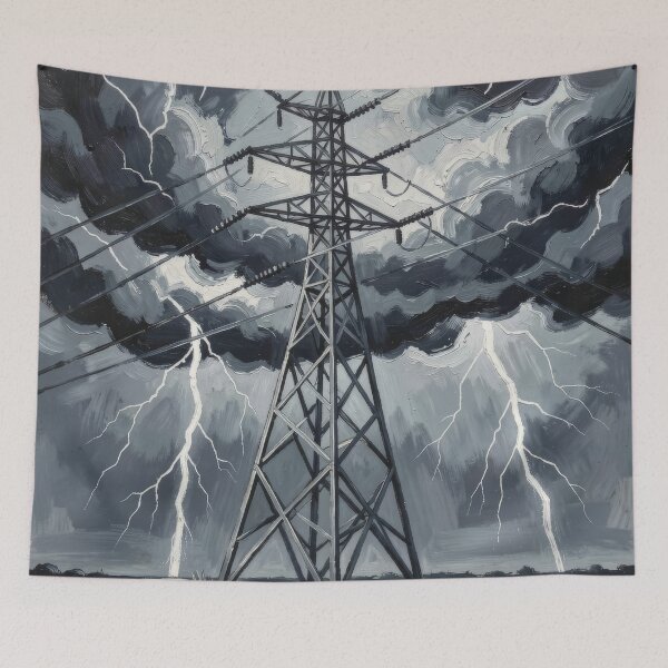 Item preview, Pylon Lightning Storm Monochrome Painterly Art designed and sold by pinkal.