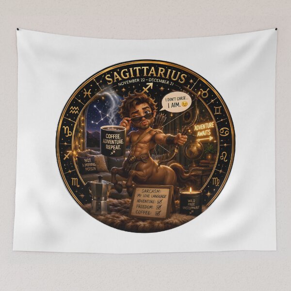 Item preview, Sagittarius Centaur Coffee Adventure Humor designed and sold by Zodiac Celestial Art.
