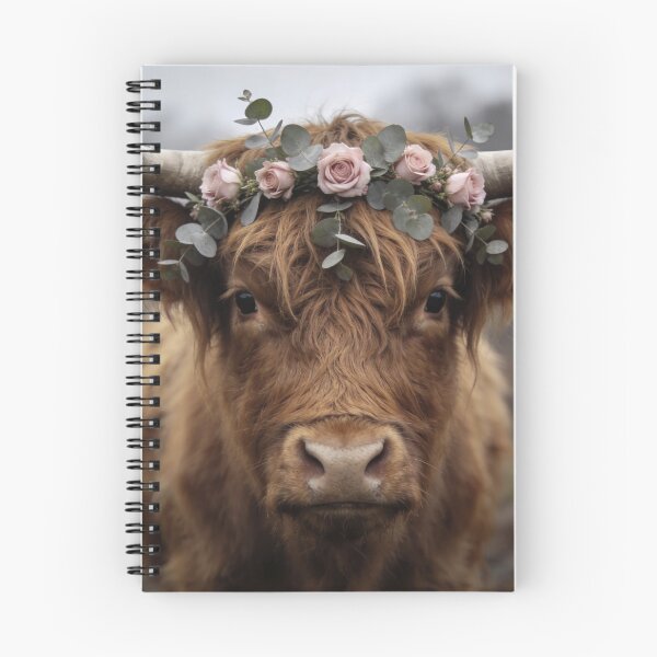 Item preview, Scottish Highland Cow Wall Art Rustic Farmhouse Animal Portrait Boho Cottage Artwork Floral Crown Photography Scotland Print designed and sold by Kzara Visual.