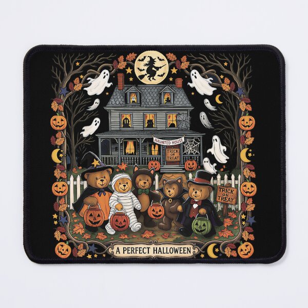Item preview, Cute Funny Mummy Ghosts Trick-or-Treat Bears Haunted House designed and sold by gear-posters.