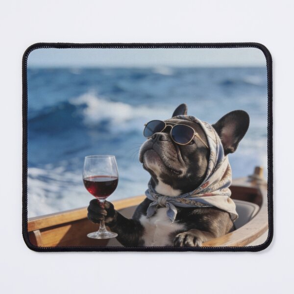 Item preview, French Bulldog Art For Coastal Living Room Decor Gift For Ocean Lover Funny Sailing Dog Print Luxury Yacht Artwork Beach House Gift Ocean Lover Poster designed and sold by Kzara Visual.