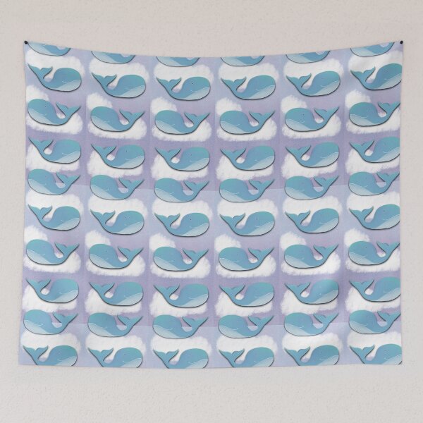 Item preview, Happy Watercolor Painterly Whale in the Sky with Clouds designed and sold by HydrangeaDelMar.