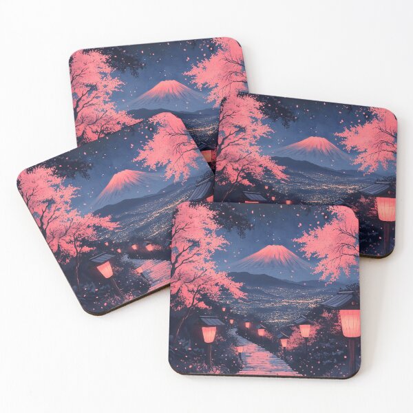 Item preview, Mount Fuji Sakura Pink Moon Lantern City Pathway designed and sold by juniorcastros.