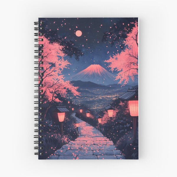 Item preview, Mount Fuji Sakura Pink Moon Lantern City Pathway designed and sold by juniorcastros.