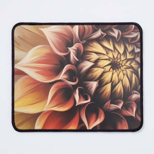 Item preview, Dahlia Oil Painting — Macro Autumn Floral Wall Art Warm Red Orange Gold Botanical Print designed and sold by SellingWSarah17.