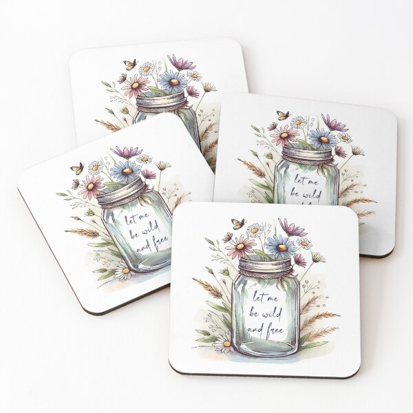 Item preview, Let Me Be Wild and Free | Wildflower Mason Jar Illustration designed and sold by pixiedustpaint.