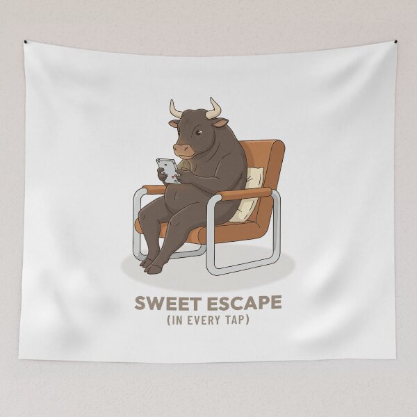 Item preview, Bull Relaxing Gaming Illustration Vintage Aesthetic designed and sold by Cozy Vintage Animal.