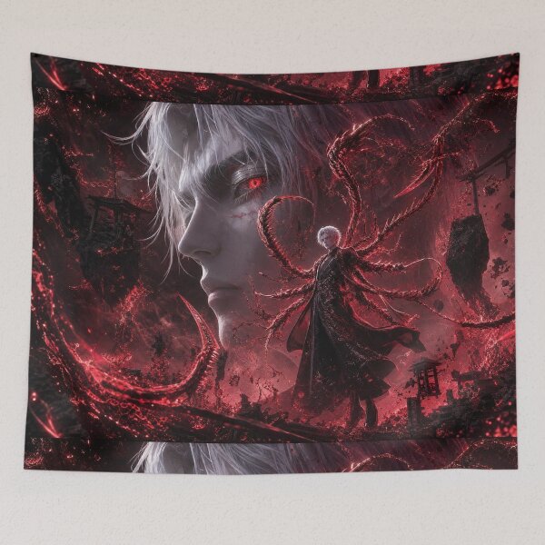 Item preview, Dark Crimson Ghoul Anime Warrior | Red Eye Fantasy Gothic Aesthetic Art Print designed and sold by Dyan4.