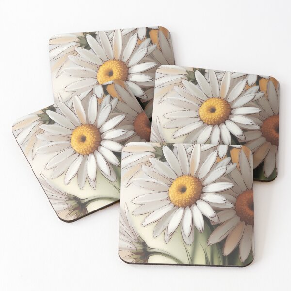 Item preview, White Daisy Oil Painting — Cheerful Botanical Wall Art Yellow Center Wildflower Bouquet Print designed and sold by SellingWSarah17.