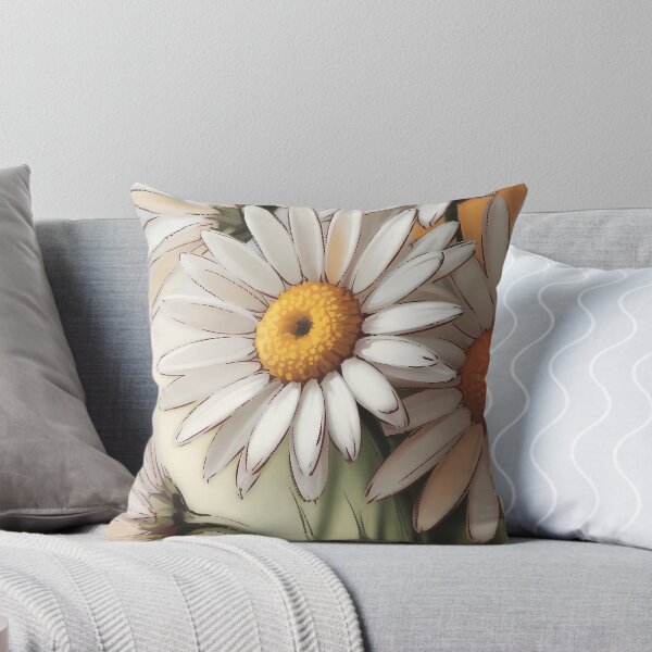 Item preview, White Daisy Oil Painting — Cheerful Botanical Wall Art Yellow Center Wildflower Bouquet Print designed and sold by SellingWSarah17.