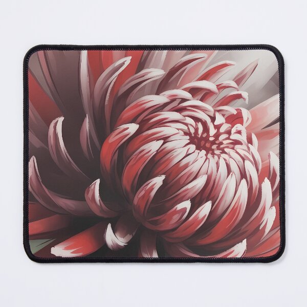 Item preview, Red Chrysanthemum Oil Painting — Macro Floral Wall Art Crimson White Spider Mum Botanical Print designed and sold by SellingWSarah17.