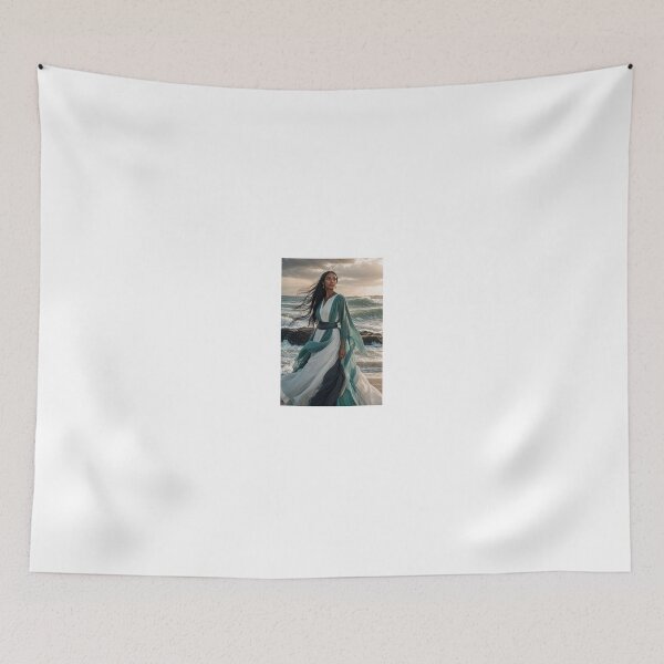 Item preview, Woman in teal dress by ocean waves designed and sold by CathryneDelamort.