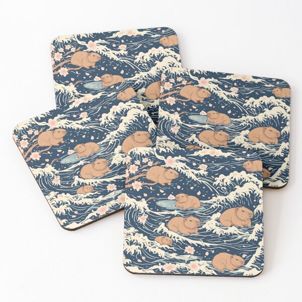 Item preview, Zen Capybara Ukiyo-e Ocean Wave Artistic Pattern designed and sold by thepixelcloset.
