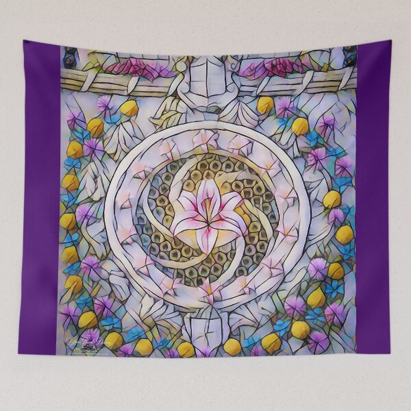 Item preview, FLOWERS ON THE CASTLE WALL (Stained Glass Effect) designed and sold by RiverDeeDesigns.