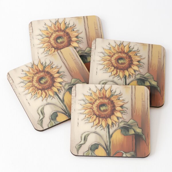 Item preview, Sunflower Oil Painting — Rustic Farmhouse Wall Art Warm Yellow Ochre Botanical Stem Print designed and sold by SellingWSarah17.