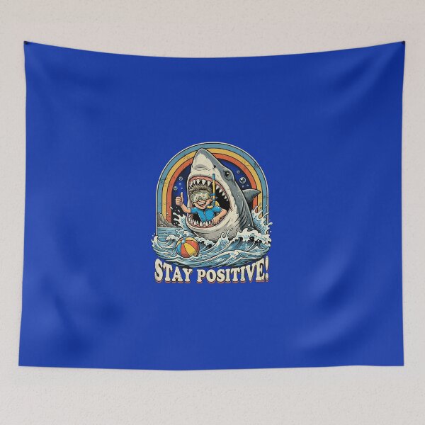 Item preview, Stay Positive Shark Diver T-Shirt | Funny Great White Shark Scuba Diving Retro Beach Graphic Tee designed and sold by Bhaskar Digital Art.
