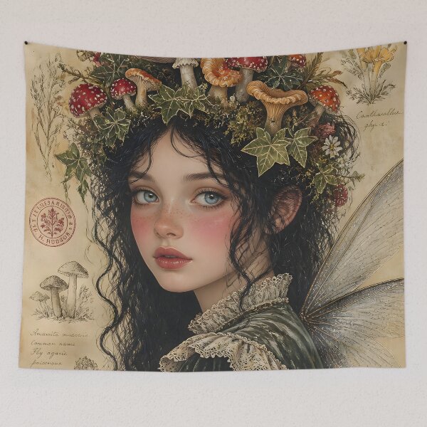 Item preview, Fairy Portrait with Mushroom Crown | Fairycore Aesthetic designed and sold by FaeCoreStudio.