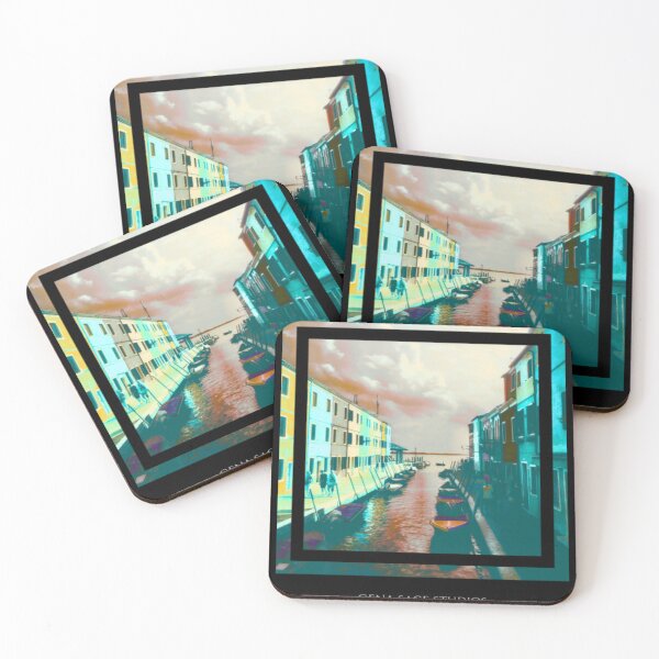 Item preview, Burano Venice Italy Canal Colorful Duotone Photo Print designed and sold by LilycraftCreate.