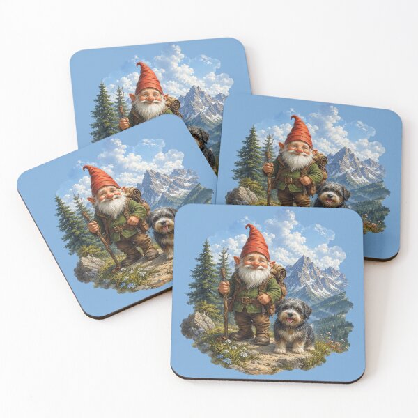 Item preview, Happy Alpine Hiking Gnome with Loyal Mountain Dog designed and sold by Alpine-Ink.