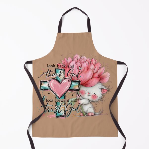 Item preview, Look back and thank God Look forward and trust God Cute Kitten holding a big pink flower standing beside a cross with a heart in the center designed and sold by Lori Richardson.