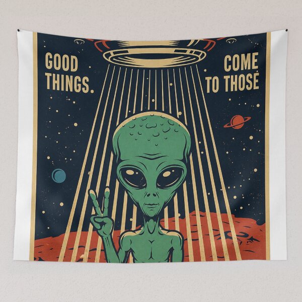 Item preview, Retro UFO Alien Poster designed and sold by MetzMaybell.