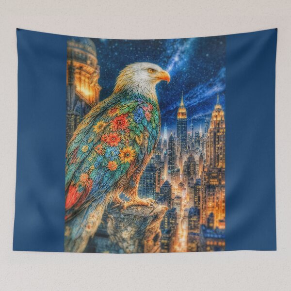 Item preview, Floral Eagle Art Print Over Cityscape designed and sold by The Empire Of Digital Art..