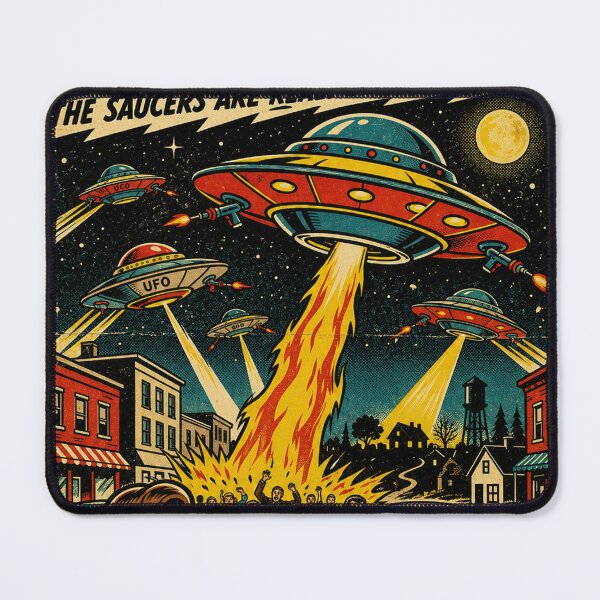 Item preview, Retro UFO Invasion Poster designed and sold by MetzMaybell.