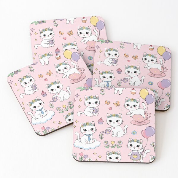 Item preview, Kawaii Flower Crown Kitty Pattern - Cute Cartoon Cats Pattern, Girly Aesthetic, Light Pink Repeating Pattern designed and sold by Freestyle Shop.