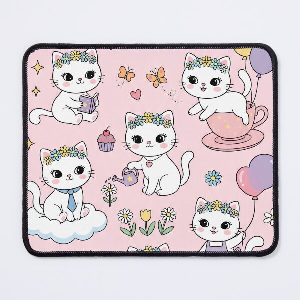 Item preview, Kawaii Flower Crown Kitty Pattern - Cute Cartoon Cats Pattern, Girly Aesthetic, Light Pink Repeating Pattern designed and sold by Fashion Lovers Hub.