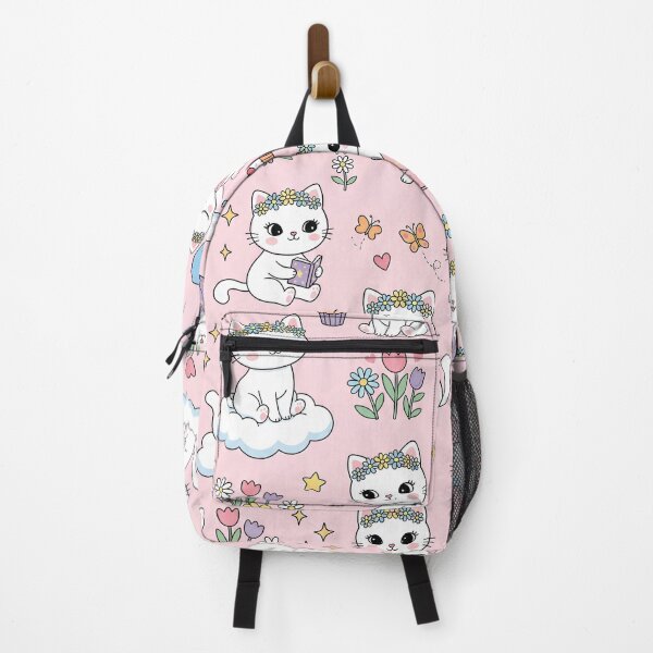 Item preview, Kawaii Flower Crown Kitty Pattern - Cute Cartoon Cats Pattern, Girly Aesthetic, Light Pink Repeating Pattern designed and sold by Freestyle Shop.