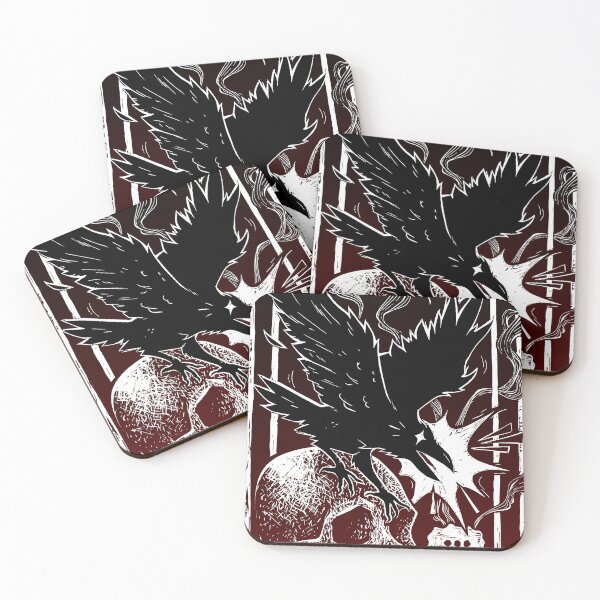 Item preview, Linocut The Raven and Skull Print designed and sold by alenylg.