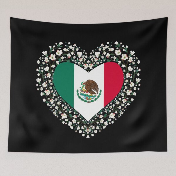 Item preview, Mexico Flag Heart Cherry Blossom Art designed and sold by Oddifys.