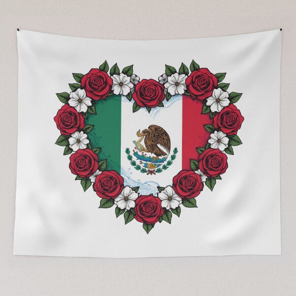 Item preview, Mexico Flag Heart Roses Wreath designed and sold by Oddifys.