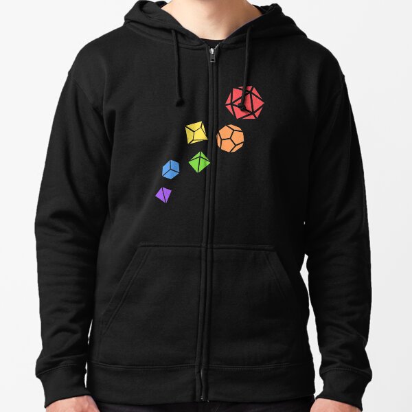 Polyhedral Dice Set Rainbow Tabletop RPG Zipped Hoodie