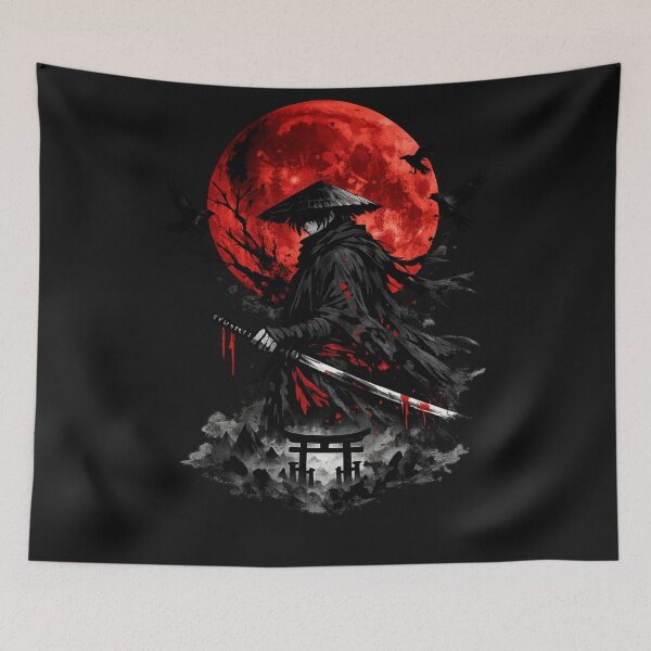 Item preview, Crimson Moon Ronin | Dark Samurai Anime-Inspired Japanese Streetwear Design designed and sold by Diwakar-Designs.