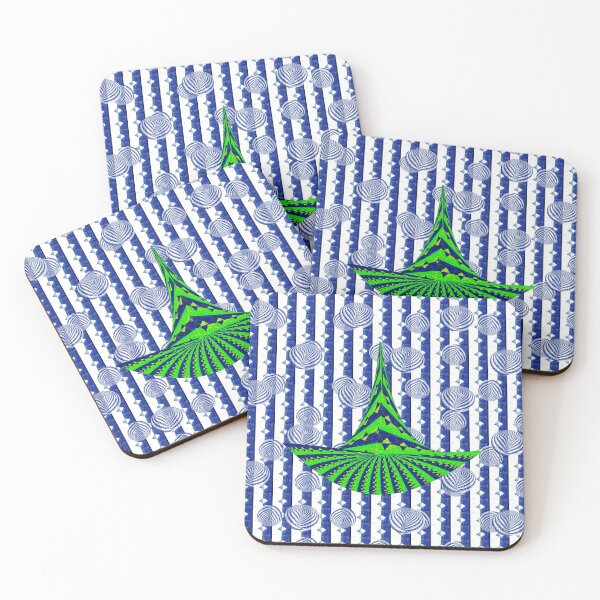 Item preview, Green Lamp - Psychedelic Geometric Op Art over Blue Tile Pattern designed and sold by Marsailhe Milward.