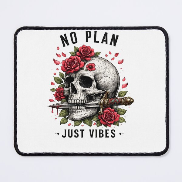 Item preview, No Plan Just Vibes Gothic Skull and Roses Vintage T-Shirt designed and sold by D.Shop.